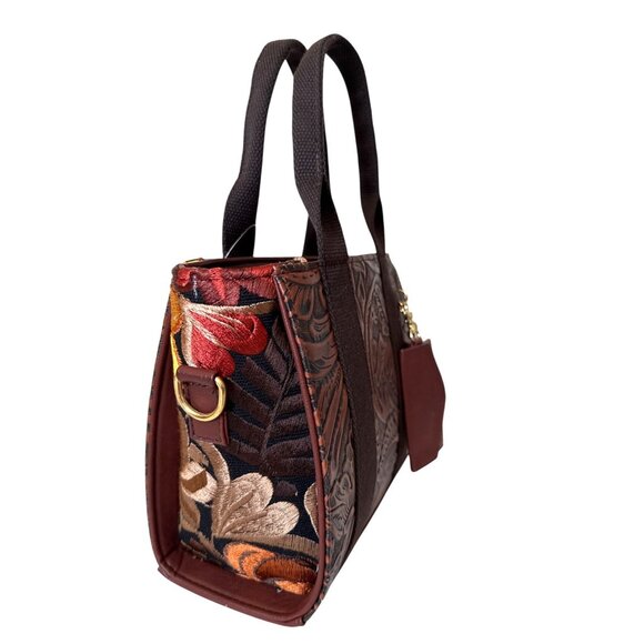 Tooled brown floral tapestry embroidery western vegan leather with coin purse sa - Picture 8 of 12